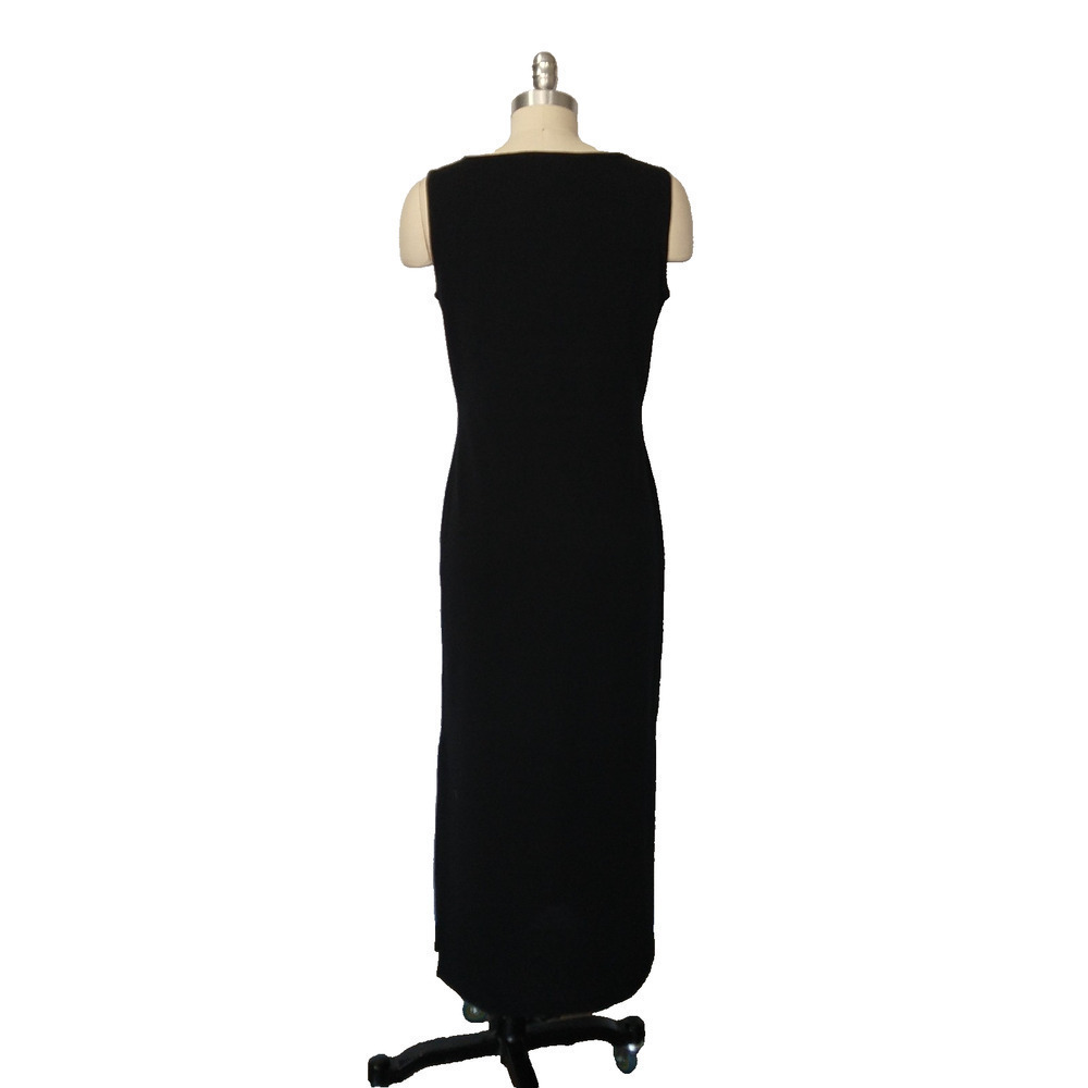 Vintage 90s Black Embroidered Maxi Dress Size M Petite Floral Knit Wool Blend - Picture 6 of 7